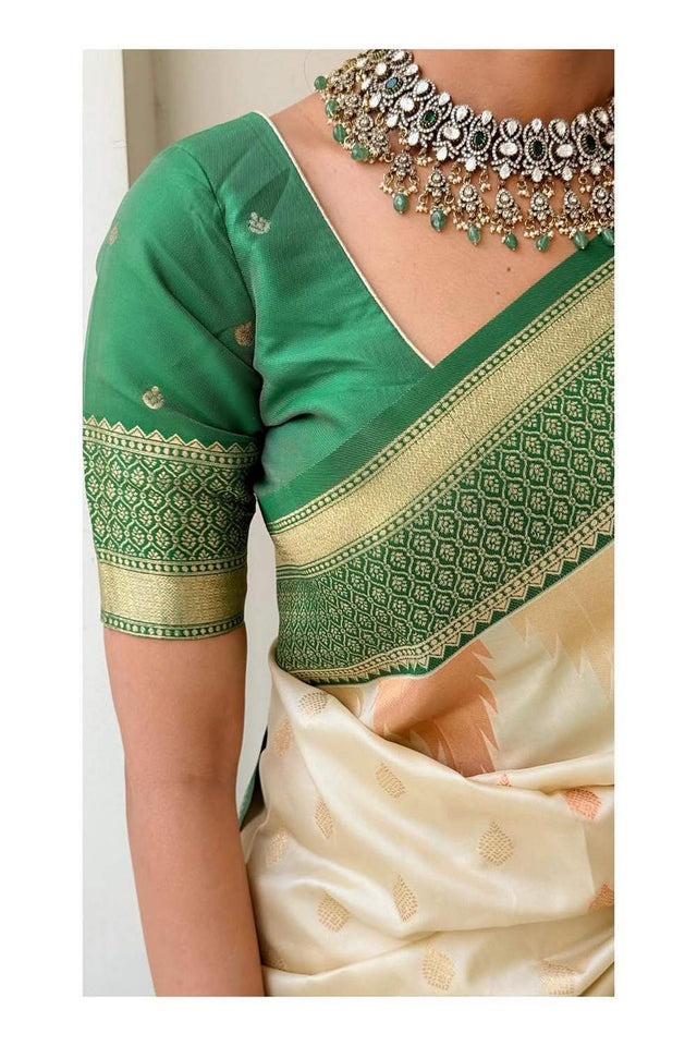 Green Banarasi Woven Soft Silk Saree (50206_1)