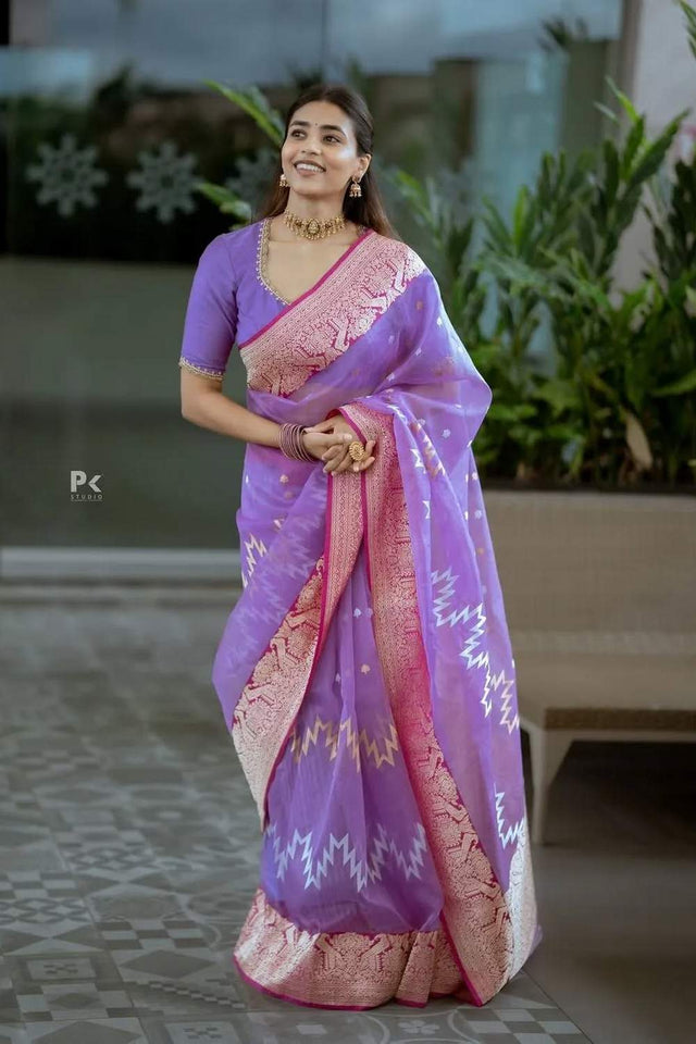 Blue Banarasi Woven Soft Silk Saree (50208)