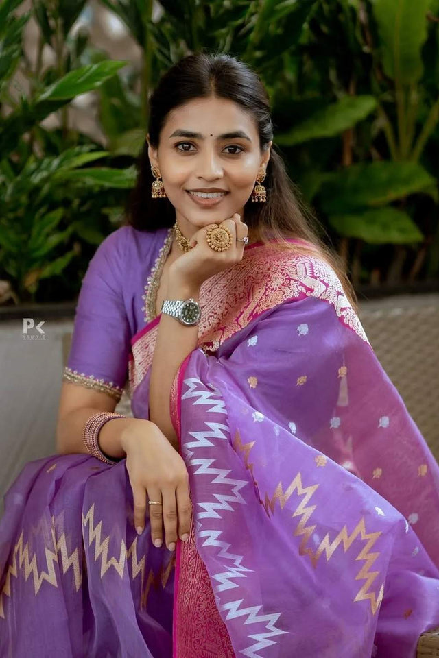 Blue Banarasi Woven Soft Silk Saree (50208)