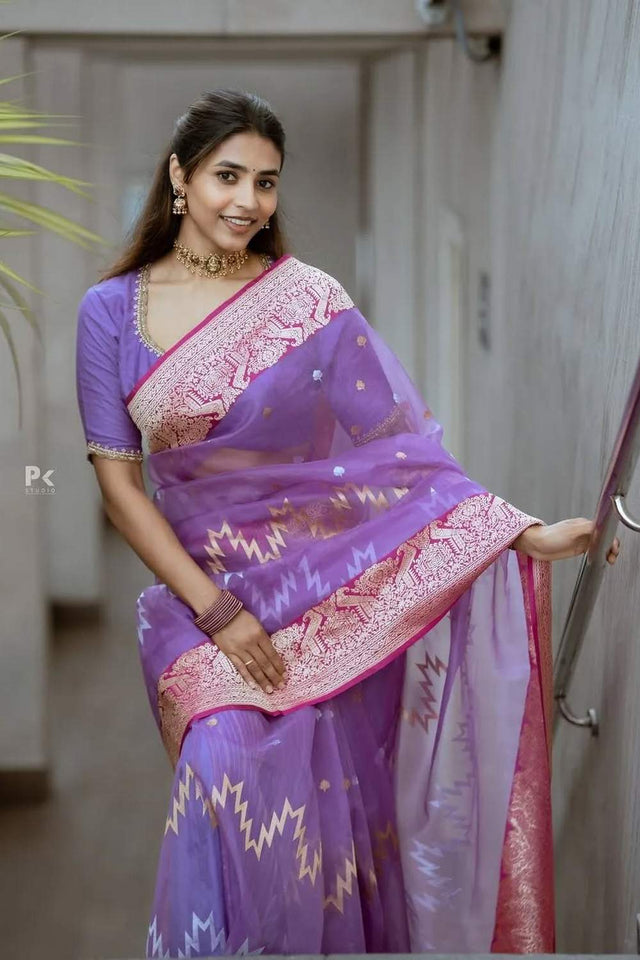Blue Banarasi Woven Soft Silk Saree (50208)