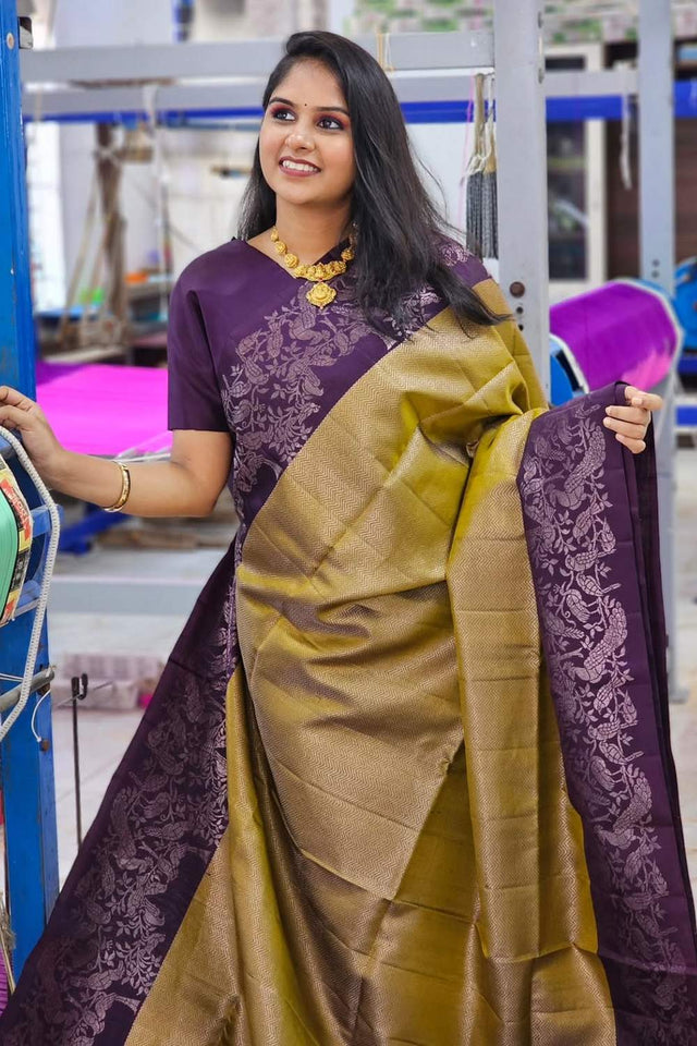 Purple Banarasi Woven Soft Silk Saree (50209)