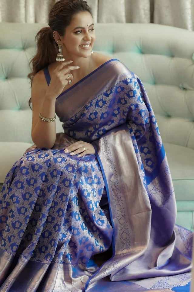 Blue Banarasi Woven Soft Silk Saree (50222)