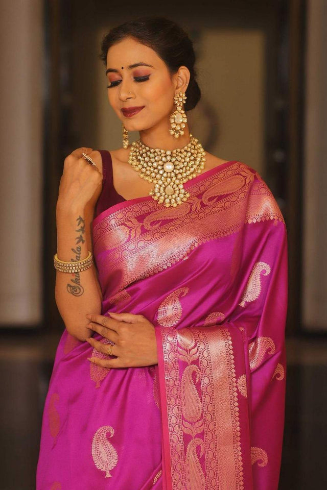 Pink Banarasi Woven Soft Silk Saree (50226_1)