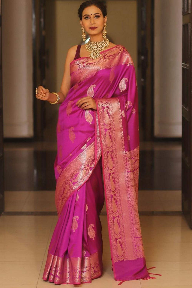 Pink Banarasi Woven Soft Silk Saree (50226_1)