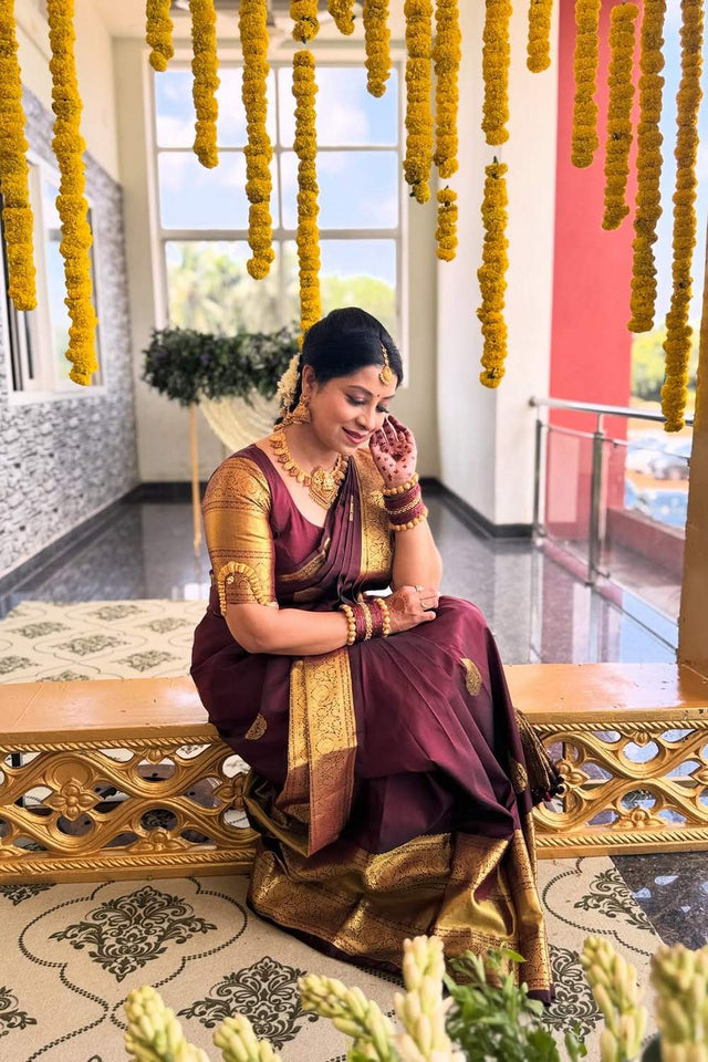 Brown Banarasi Woven Soft Silk Saree (50278)