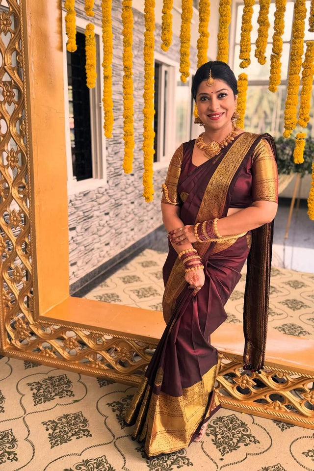 Brown Banarasi Woven Soft Silk Saree (50278)