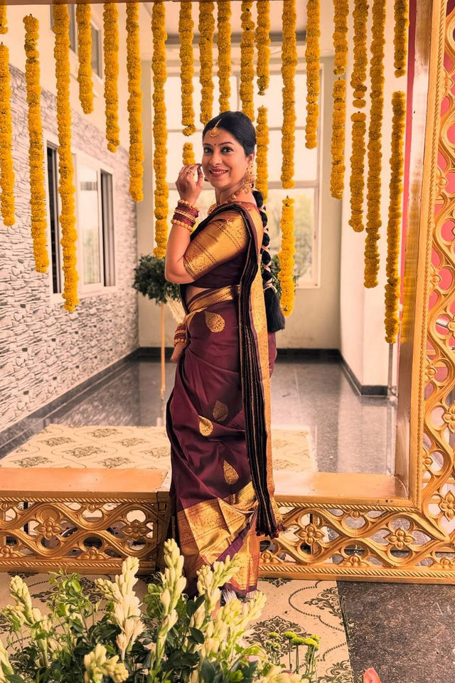 Brown Banarasi Woven Soft Silk Saree (50278)