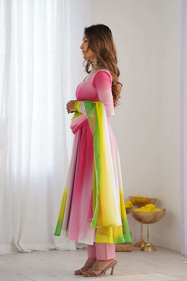 Pink Solid Georgette Anarkali Gown Set