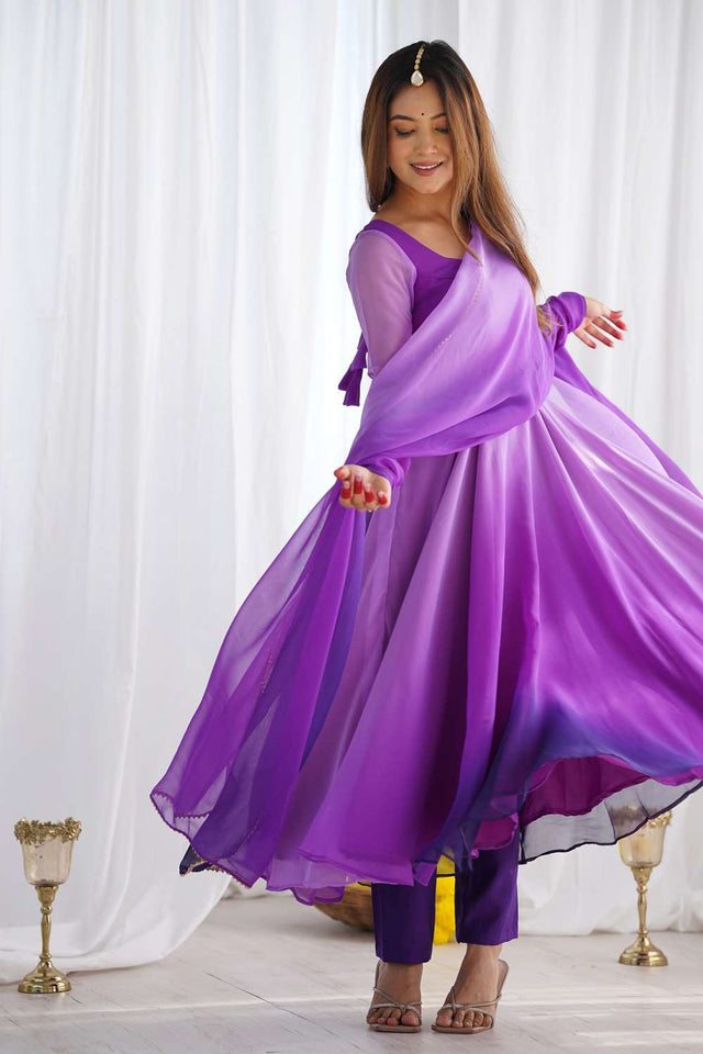 Violet Solid Georgette Anarkali Suit Set