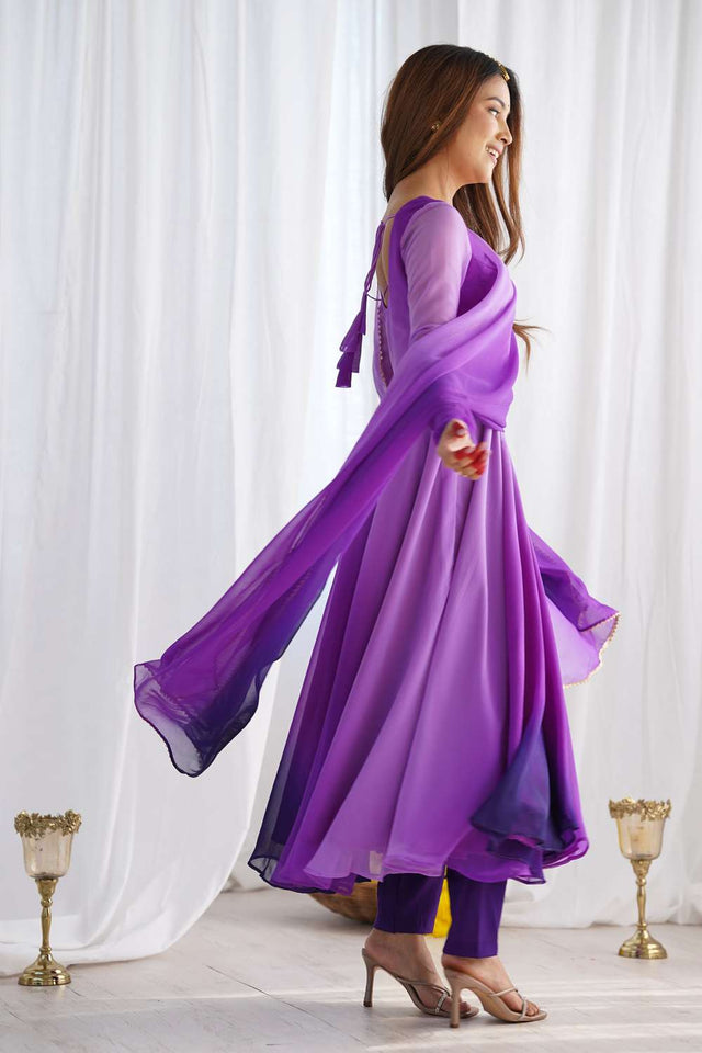 Violet Solid Georgette Anarkali Suit Set