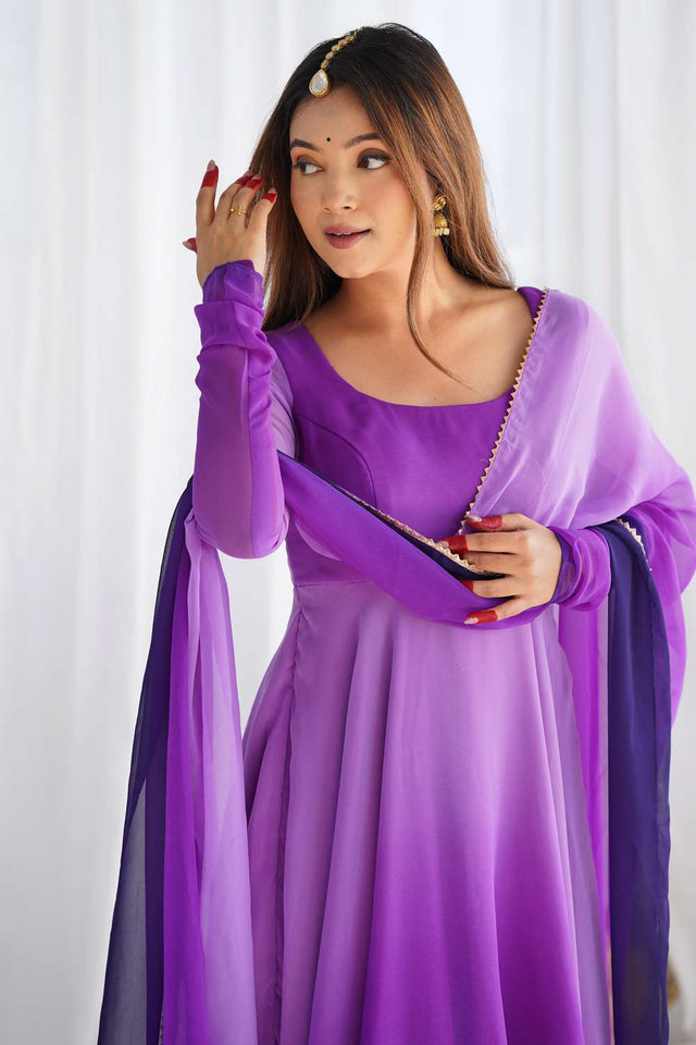 Violet Solid Georgette Anarkali Suit Set