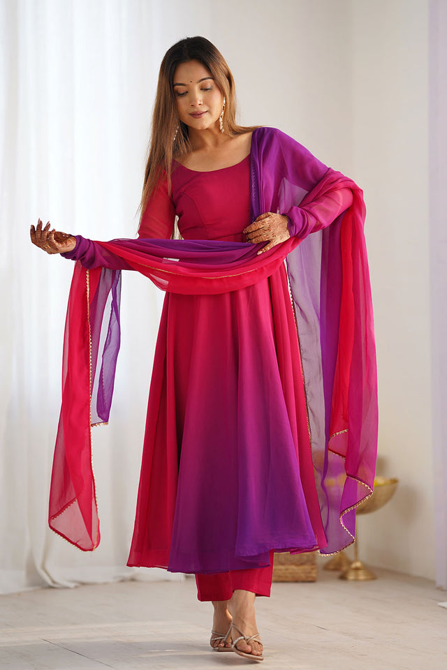 Multi-Color Solid Georgette Anarkali Gown Set