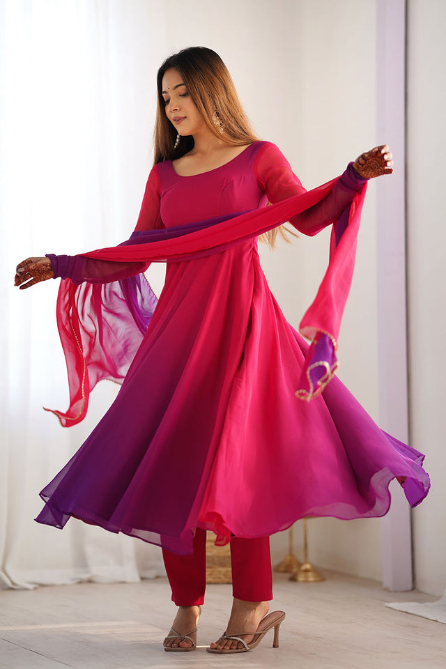 Multi-Color Solid Georgette Anarkali Gown Set