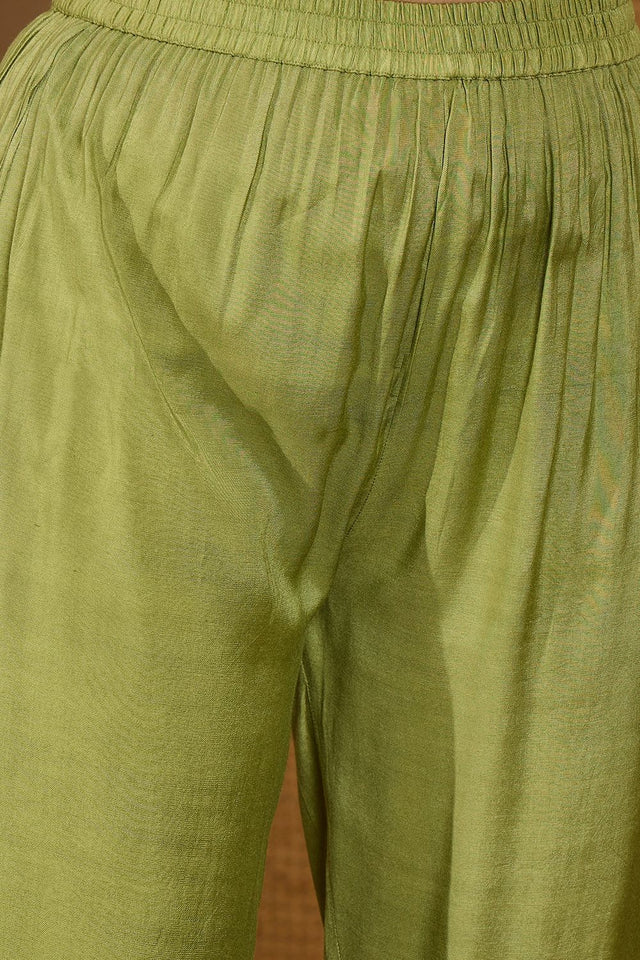 Green Embroidered Silk Free Size Stitched Straight Cut Suit (51978)