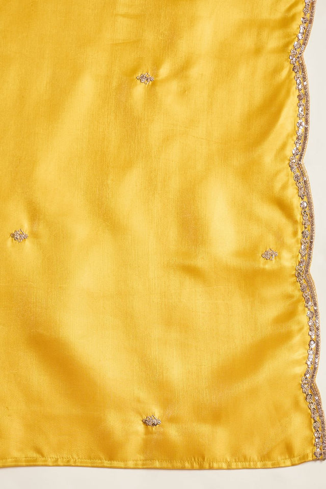 Mustard Sequin with Embroidered Silk Free Size Stitched Kurti Pant Set (52546)