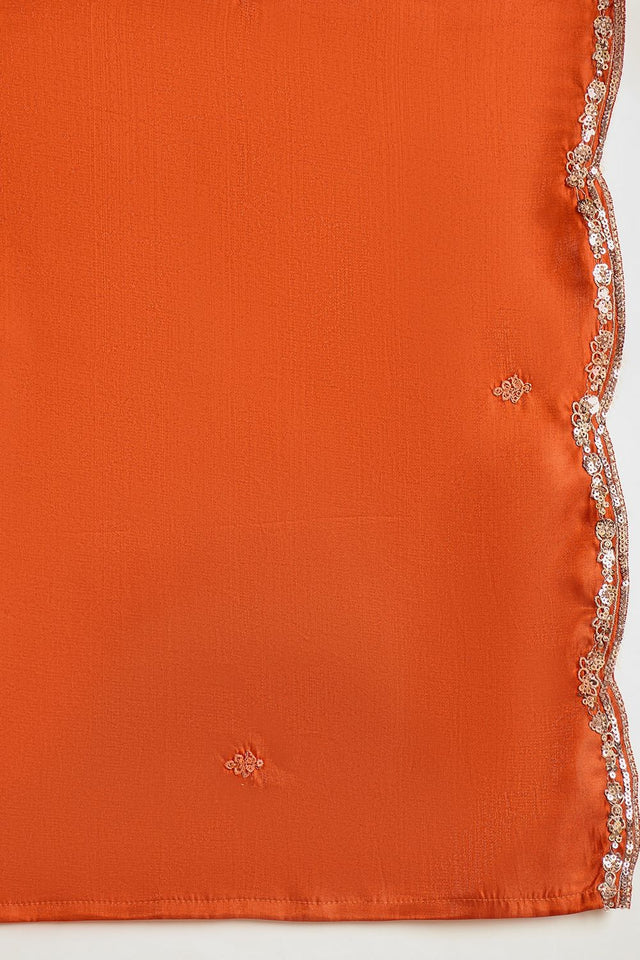 Rust Sequin with Embroidered Silk Free Size Stitched Kurti Pant Set (52547)