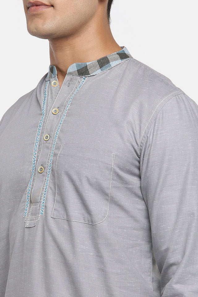 Men's Blended Cotton Short Kurta Top In Ash Grey
