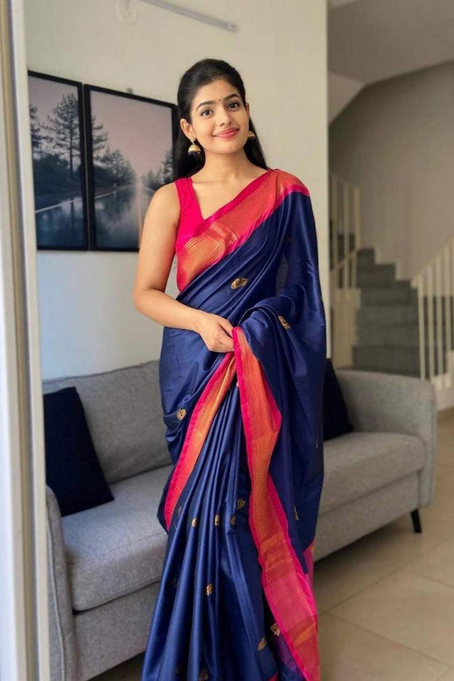 Blue Banarasi Woven Soft Silk Saree (55108_2)