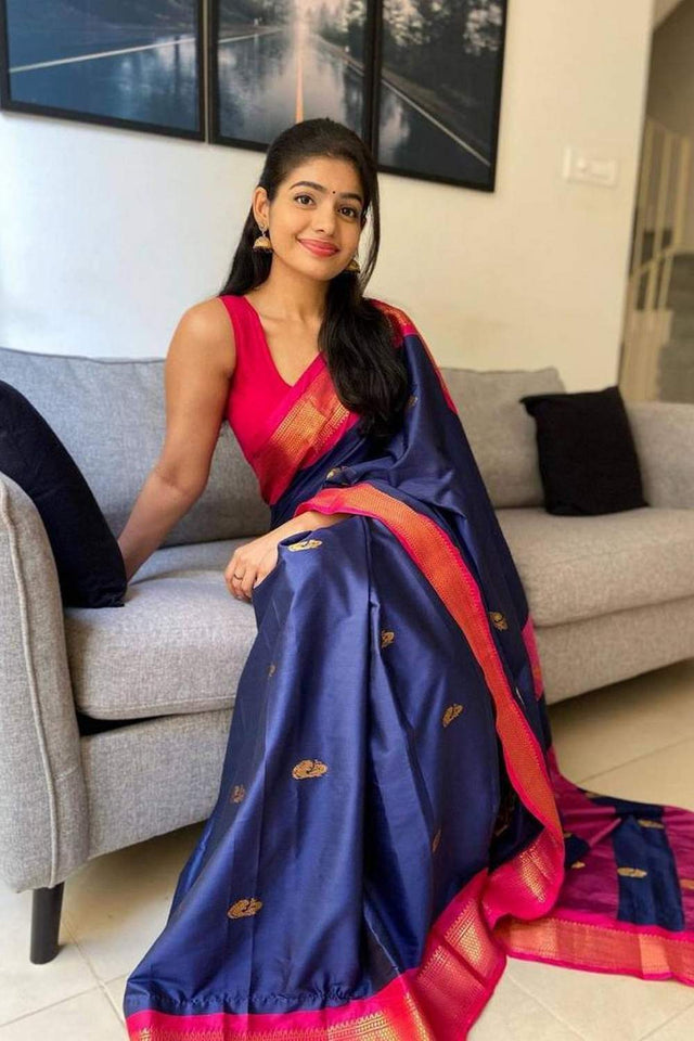 Blue Banarasi Woven Soft Silk Saree (55108_2)
