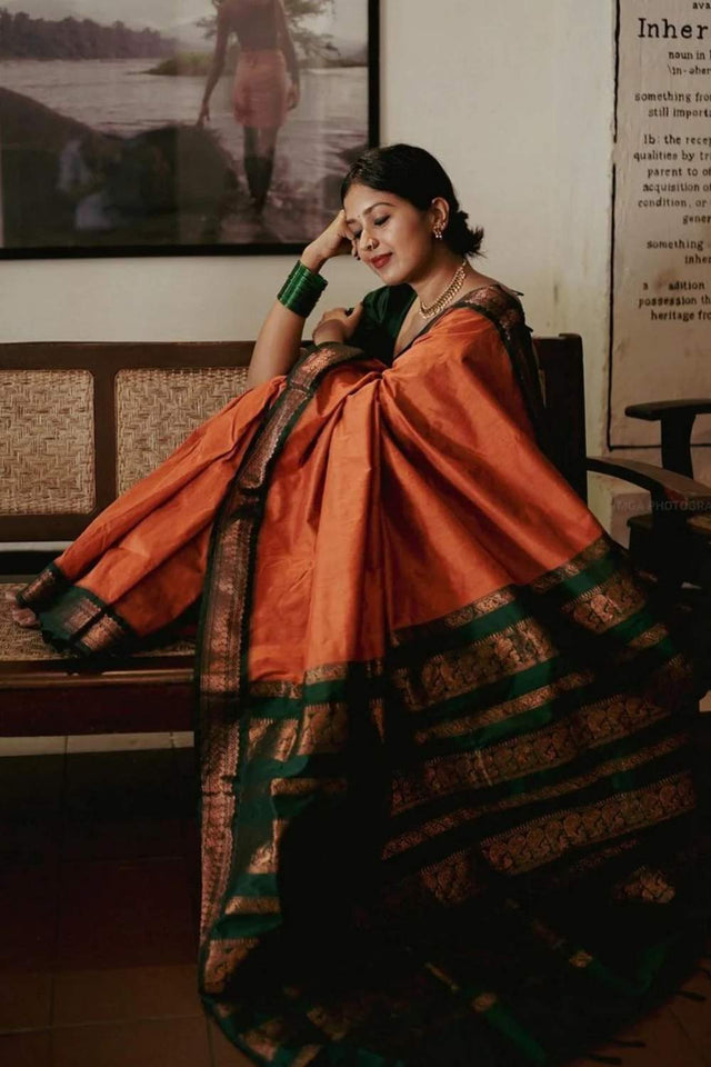 Orange Banarasi Woven Soft Silk Saree (55127_3)