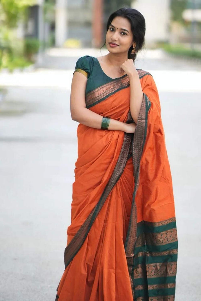 Orange Banarasi Woven Soft Silk Saree (55127_3)