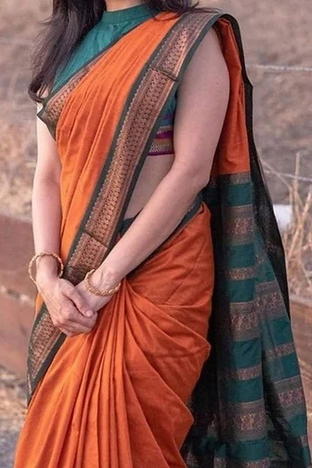 Orange Banarasi Woven Soft Silk Saree (55127_3)
