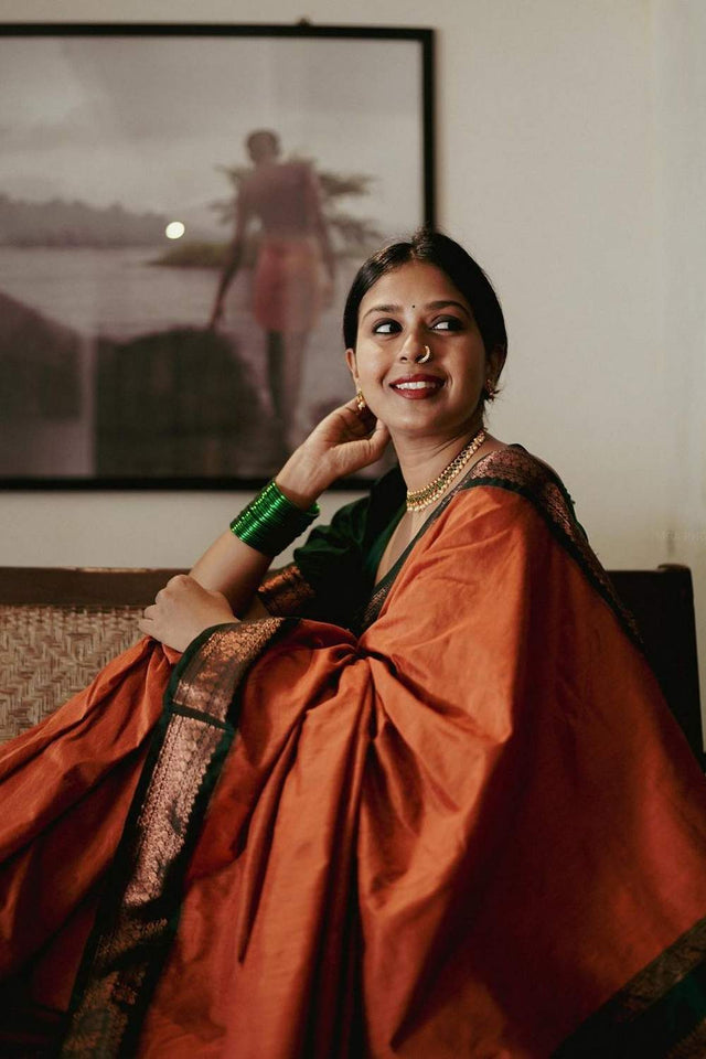 Orange Banarasi Woven Soft Silk Saree (55127_3)