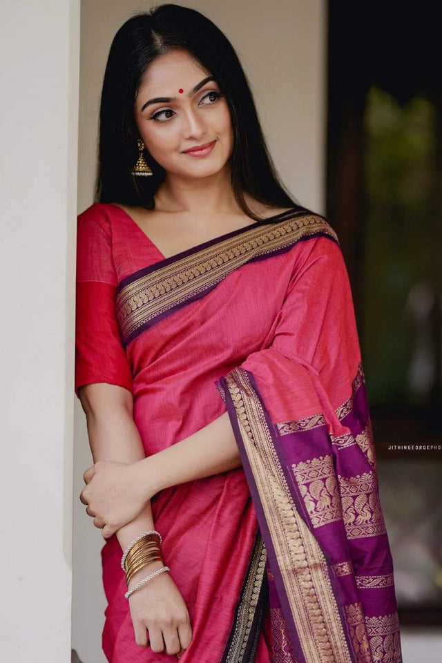 Pink Banarasi Woven Soft Silk Saree (55127_5)