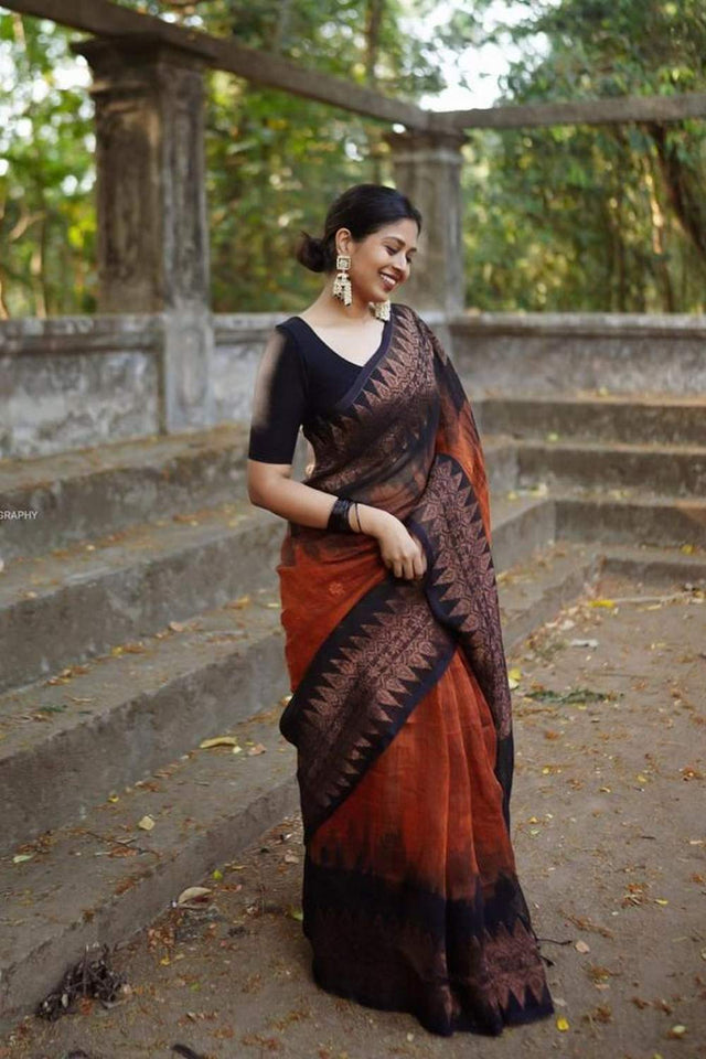 Black Banarasi Woven Soft Silk Saree (55136)