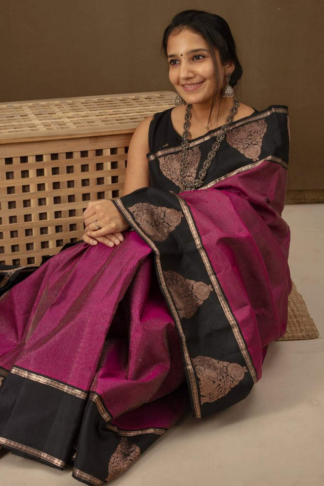 Pink Banarasi Woven Soft Silk Saree (55142)