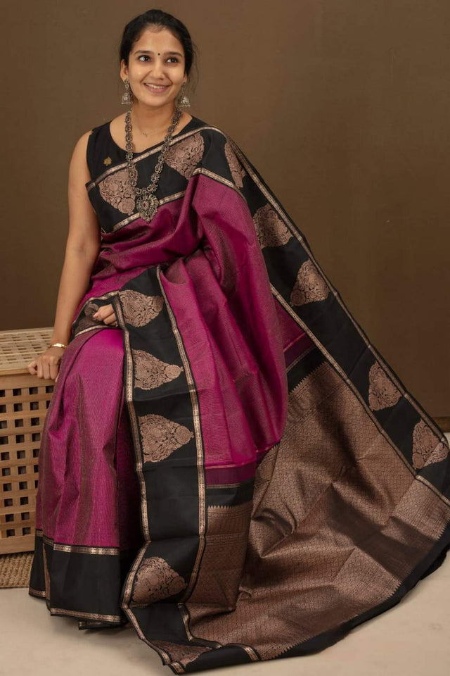 Pink Banarasi Woven Soft Silk Saree (55142)