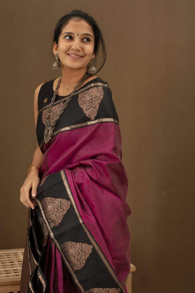 Pink Banarasi Woven Soft Silk Saree (55142)