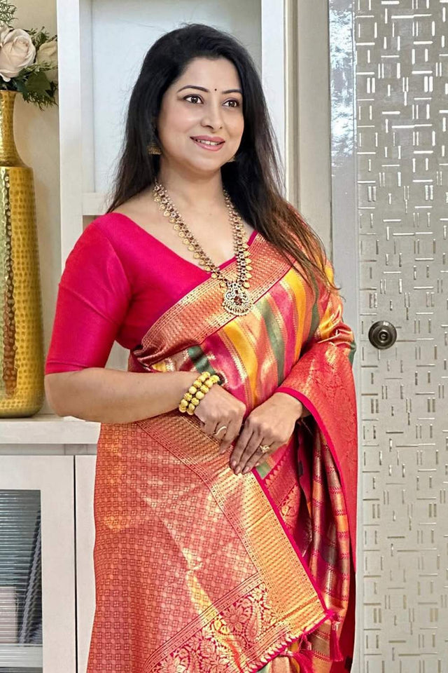 Multi Color Banarasi Woven Soft Silk Saree (55156)