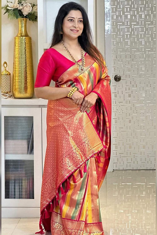 Multi Color Banarasi Woven Soft Silk Saree (55156)