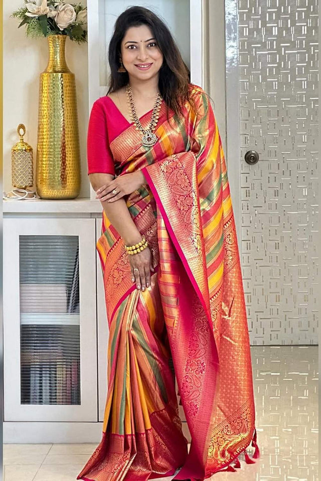 Multi Color Banarasi Woven Soft Silk Saree (55156)