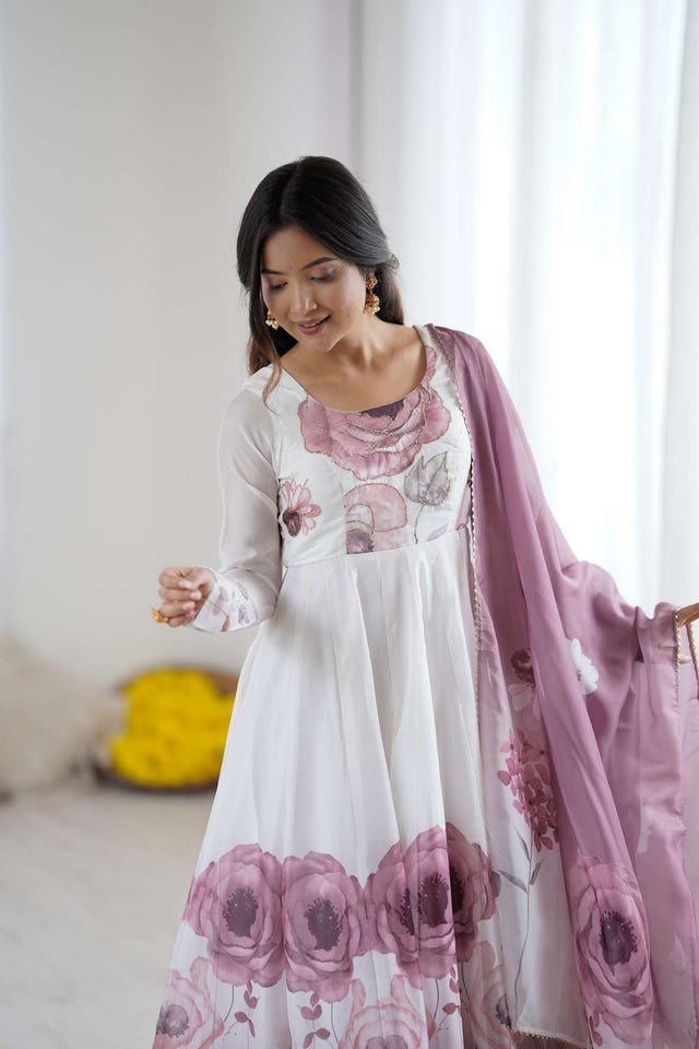 Multi Color Floral Printed Organza Anarkali Suit Set