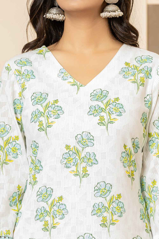 Multi-Color Floral Print Pure Cotton Kurti Pant Set