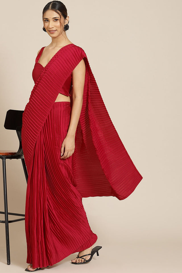 Maroon Solid Silk Saree