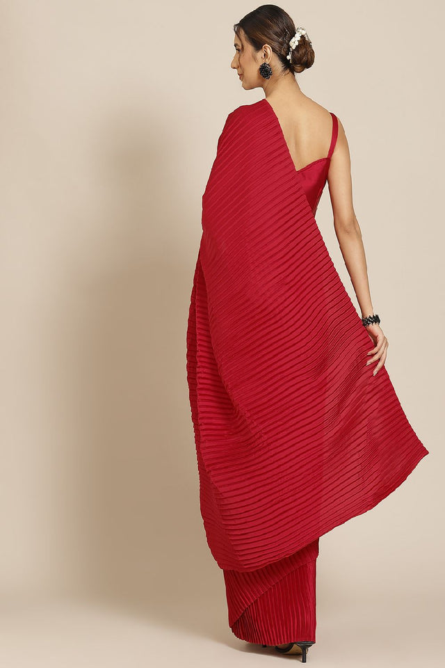 Women's Maroon Satin Silk Saree