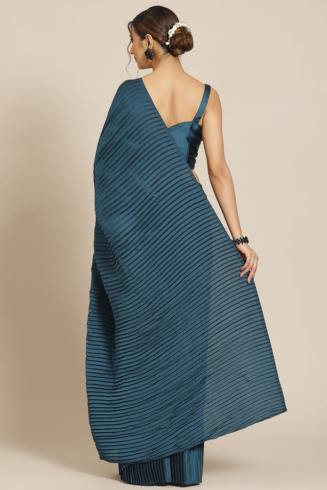 Turquoise Solid Silk Saree