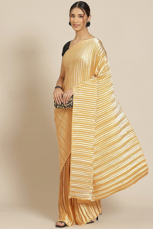 Gold Solid Silk Saree
