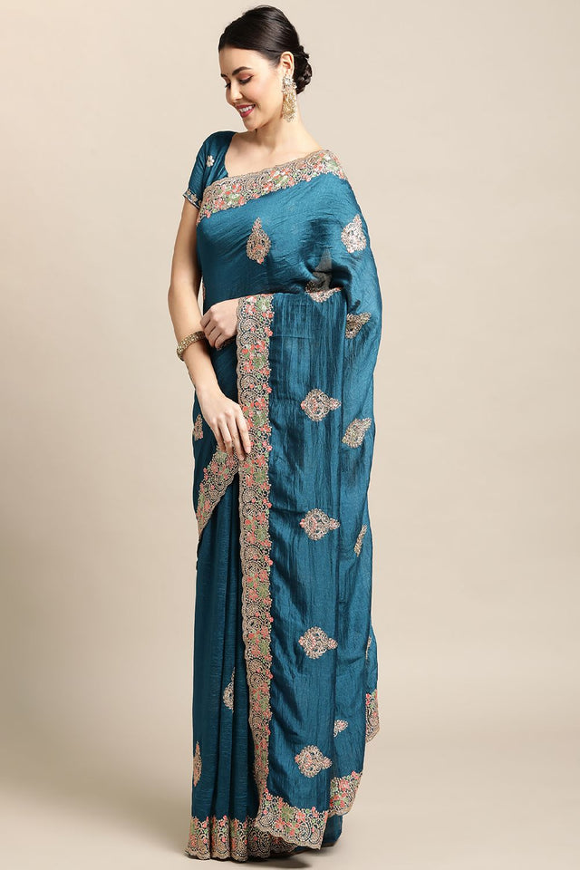 Women's Turquoise Rangoli Silk Saree