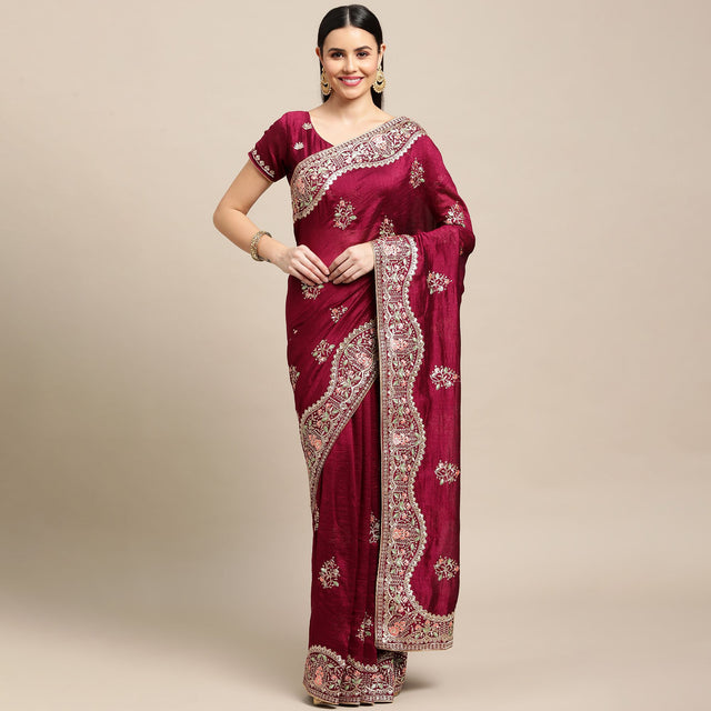 Women's Red Rangoli Silk Saree