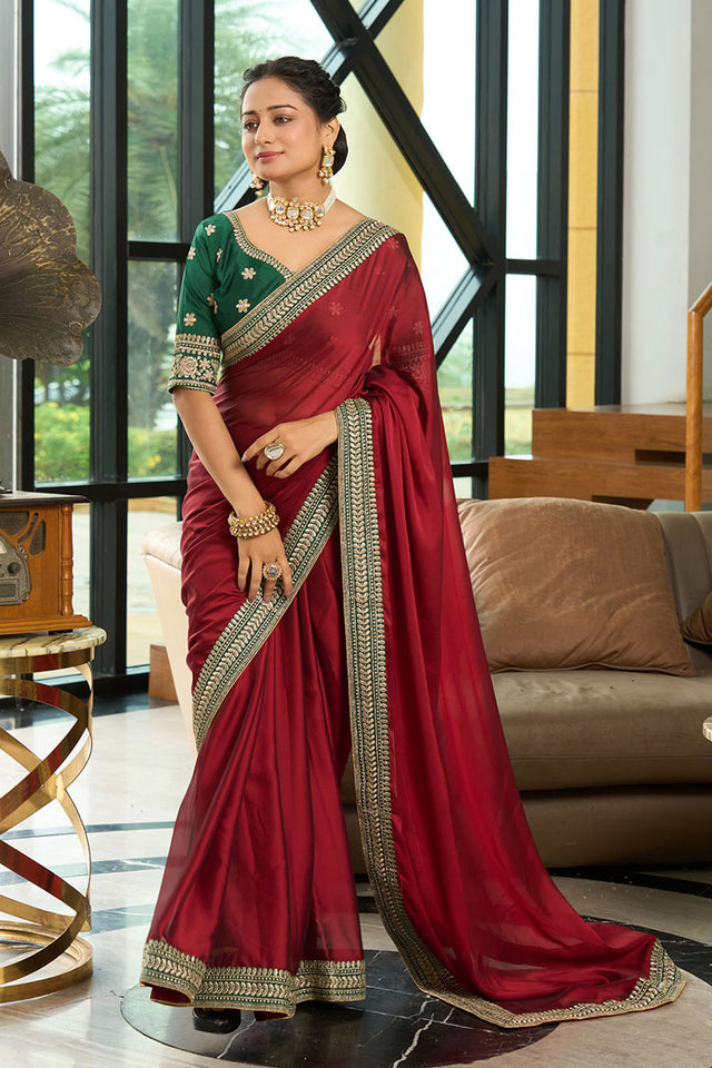 Maroon Solid Silk Saree