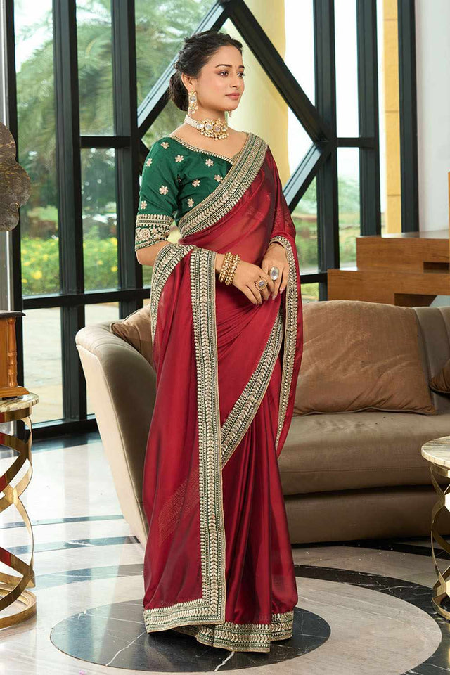 Maroon Solid Silk Saree