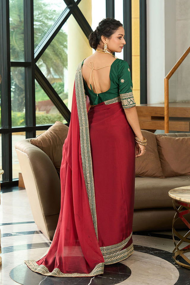 Maroon Solid Silk Saree