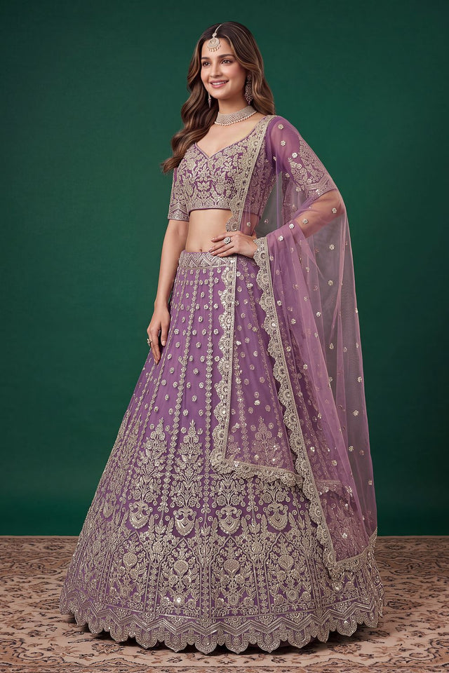 Purple Sequin with Zari Work Net Lehenga (6013-Purple)