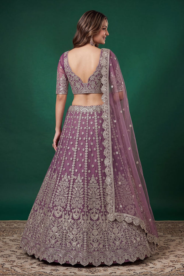Purple Sequin with Zari Work Net Lehenga (6013-Purple)