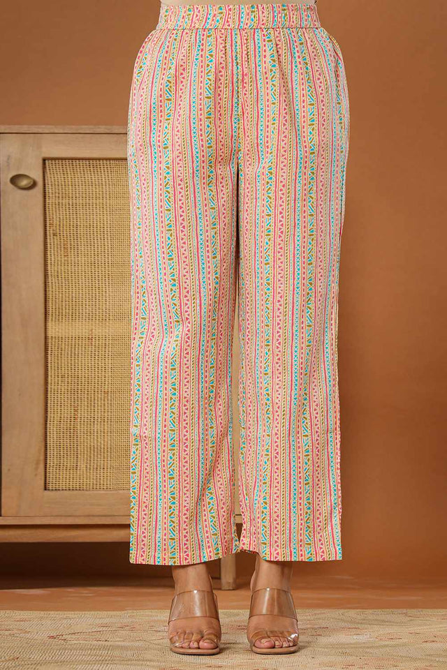 Yellow Floral Print Cotton Kurti Pant Set