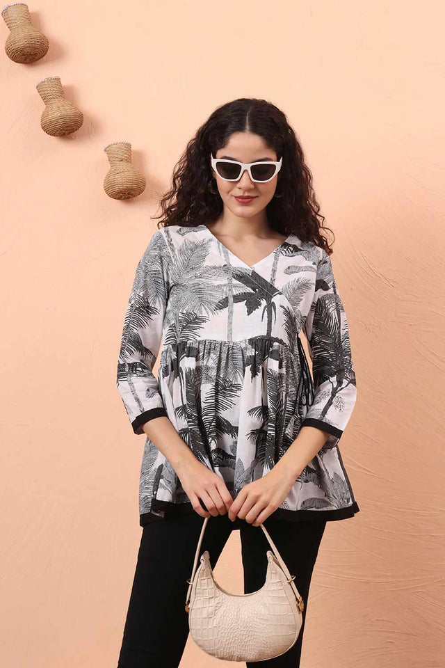 Black & White Printed Cotton Tops & Tunics